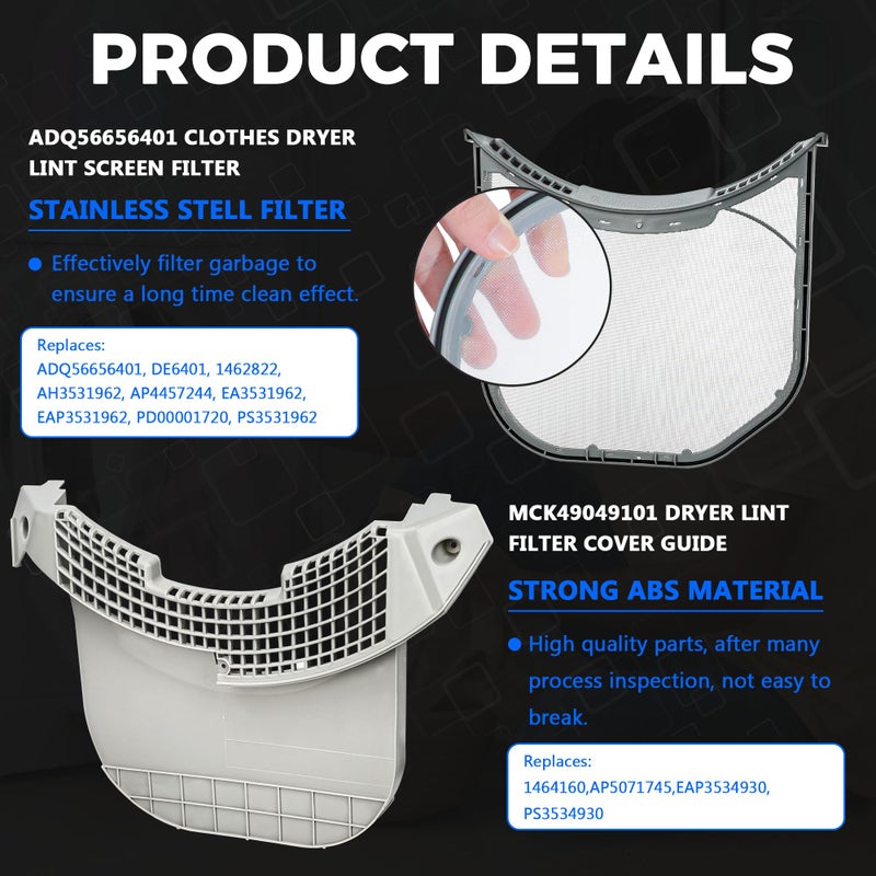 Romalon ADQ56656401 Dryer Lint Filter Stainless Steel Mesh With MCK49049101 Lint Trap Cover Housing For LG & Kenmore Dryer Lint Screen Replacement - Image 5